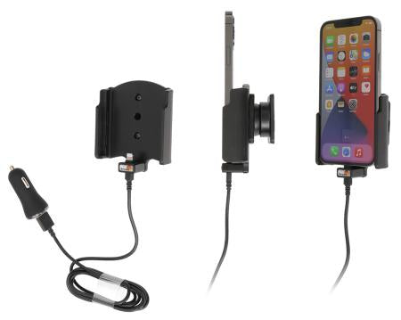 Brodit Kfz-Ladehalterung – Schraubbefestigung, Zigarettenanzünder, USB-A ×2 – für iPhone 12/12 Pro – Schwarz