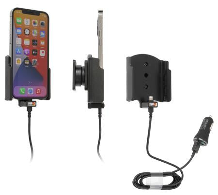 Brodit Kfz-Ladehalterung – Schraubbefestigung, Zigarettenanzünder, USB-A ×2 – für iPhone 12/12 Pro – Schwarz