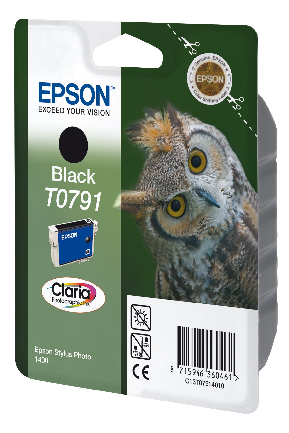 Epson T0791 Schwarz Tintenpatrone (Original) – 11,1 ml – für Epson Stylus Photo PX830FWD/PX820FWD/PX810FW …