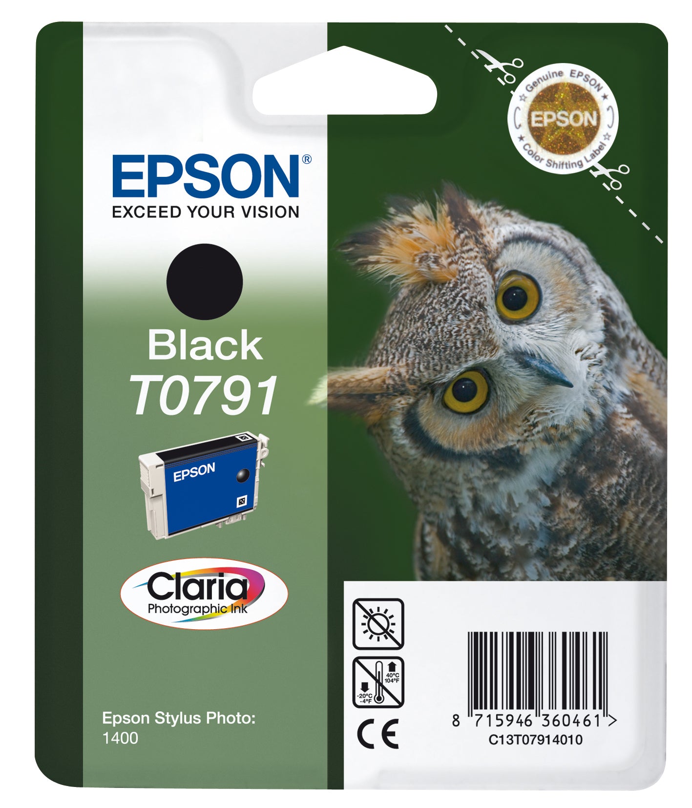 Epson T0791 Schwarz Tintenpatrone (Original) – 11,1 ml – für Epson Stylus Photo PX830FWD/PX820FWD/PX810FW …