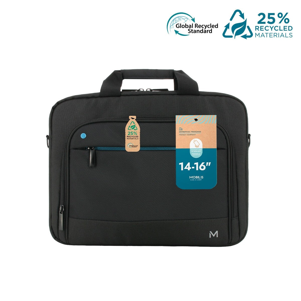 Mobilis The One Notebook-Tasche bis 16" – 25% recyceltes Material, abnehmbarer Schultergurt – Schwarz
