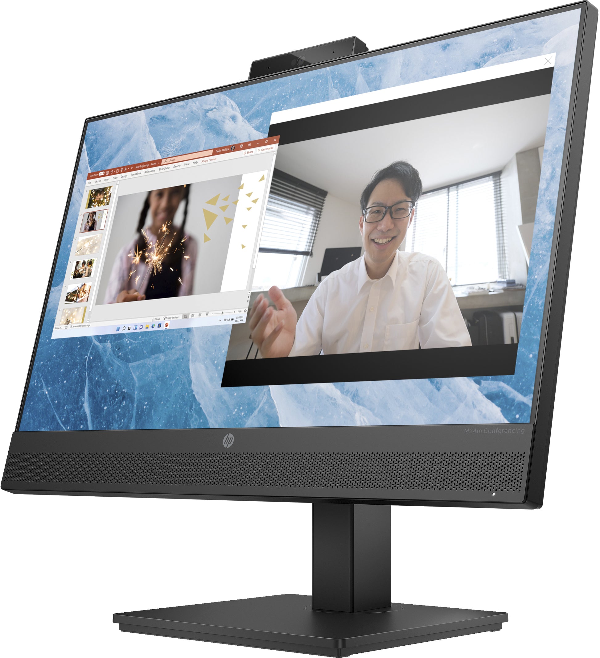 HP M24m – Monitor, 23,8", 300 cd/m², Webcam, Mikrofon, Lautsprecher, USB-C (65 W PD), VESA 100 × 100, Schwarz