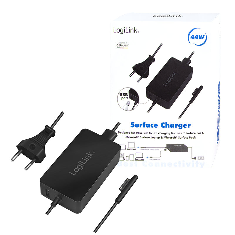LogiLink PA0197 Netzteil 44 W – USB‑A×1 – für Microsoft Surface Pro 6, Surface Pro 4 und andere – schwarz