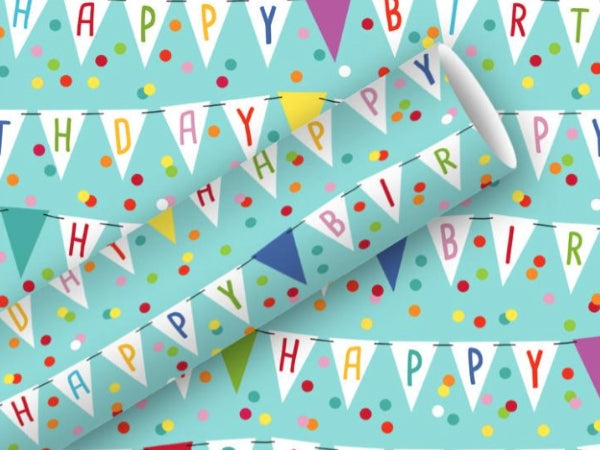 Braun + Company Geschenkpapier Rolle – Wimpel türkis – gestrichenes Papier 80 g/m2 – 700 × 2000 mm