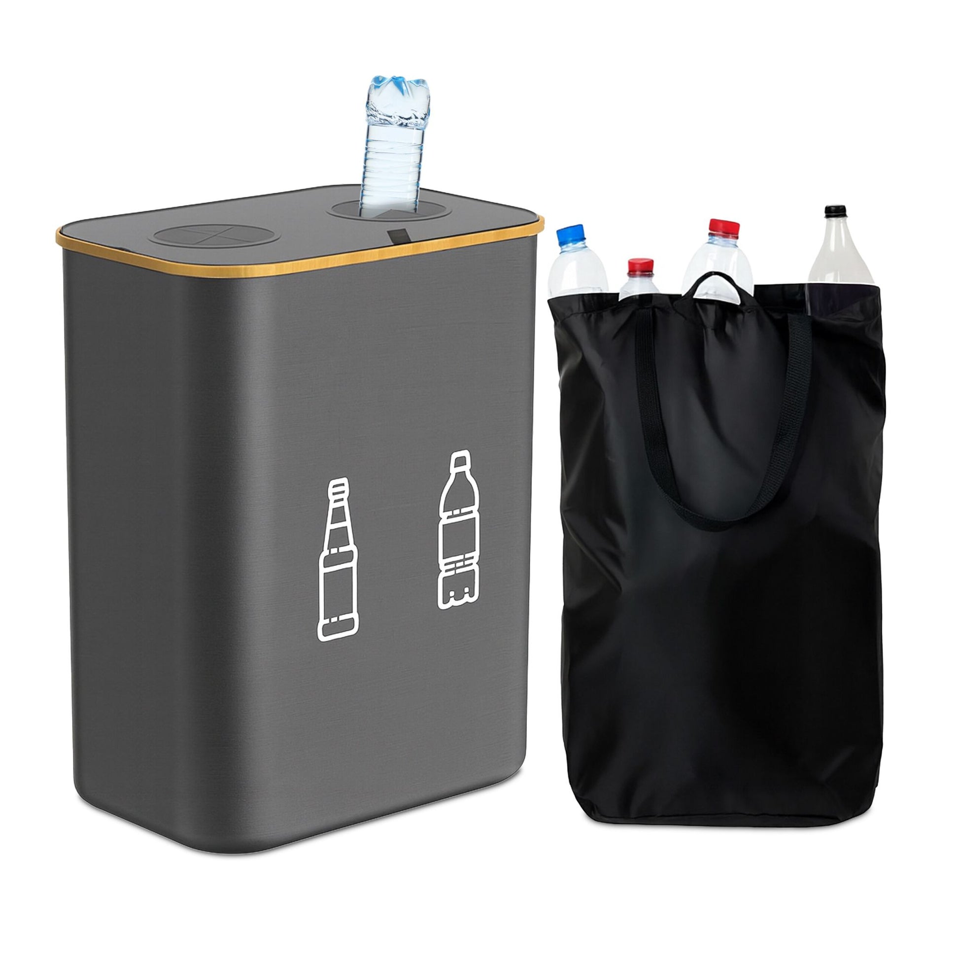 Relaxdays Recyclingbox/-behälter/-eimer – 160 l – Kunststoff, rechteckig – grau – 2-fach