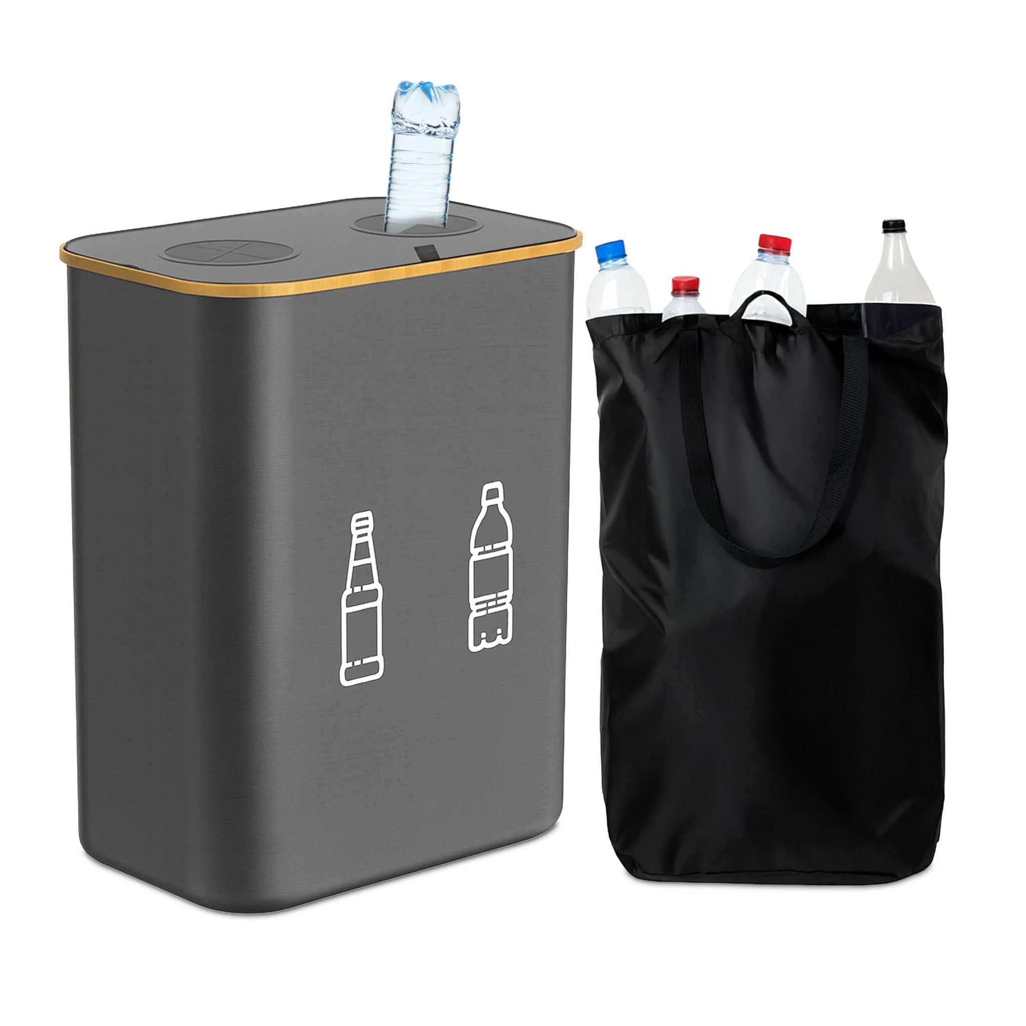 Relaxdays Recyclingbox/-behälter/-eimer – 160 l – Kunststoff, rechteckig – grau – 2-fach