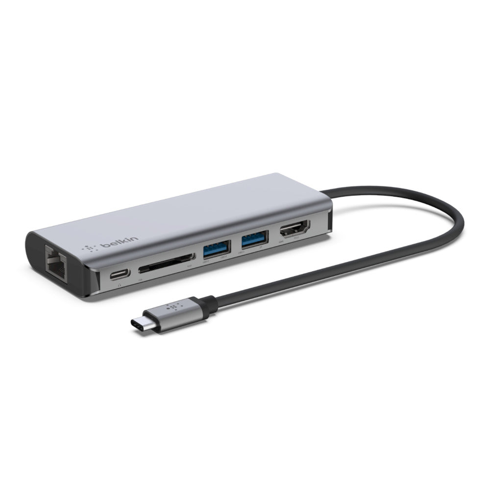 Belkin AVC008BTSGY Multiport-Adapter – USB-C, 1× HDMI, 2× USB-A, 100 W PD, GbE, SD