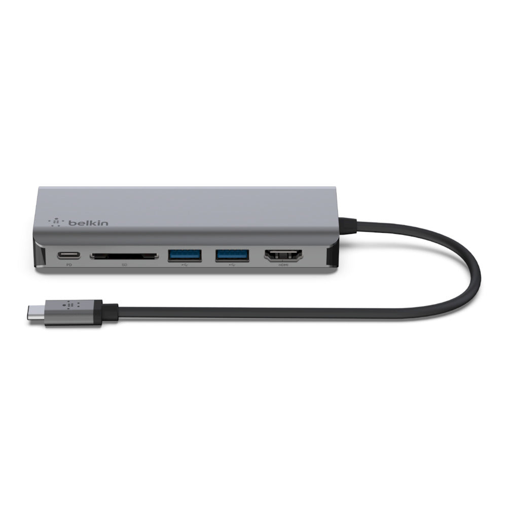 Belkin AVC008BTSGY Multiport-Adapter – USB-C, 1× HDMI, 2× USB-A, 100 W PD, GbE, SD