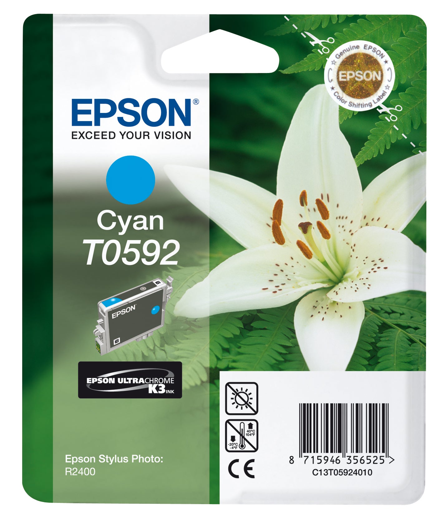 Epson Tintenpatrone T0592, cyan, 520 Seiten – für Inkjetdrucker