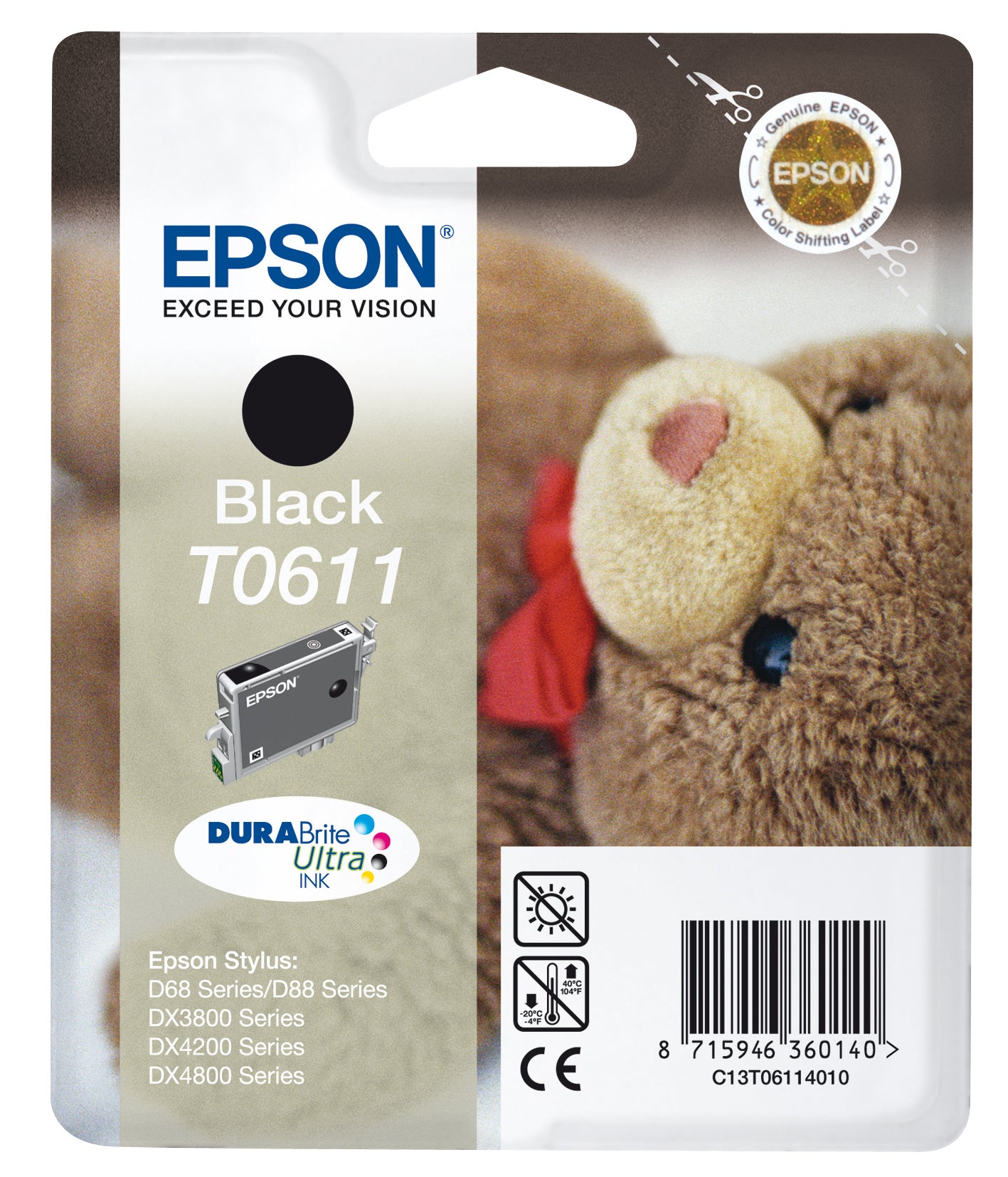 Epson T0611 Schwarz Tintenpatrone (Original) – für Stylus D68/D88, Stylus DX3800/DX4800