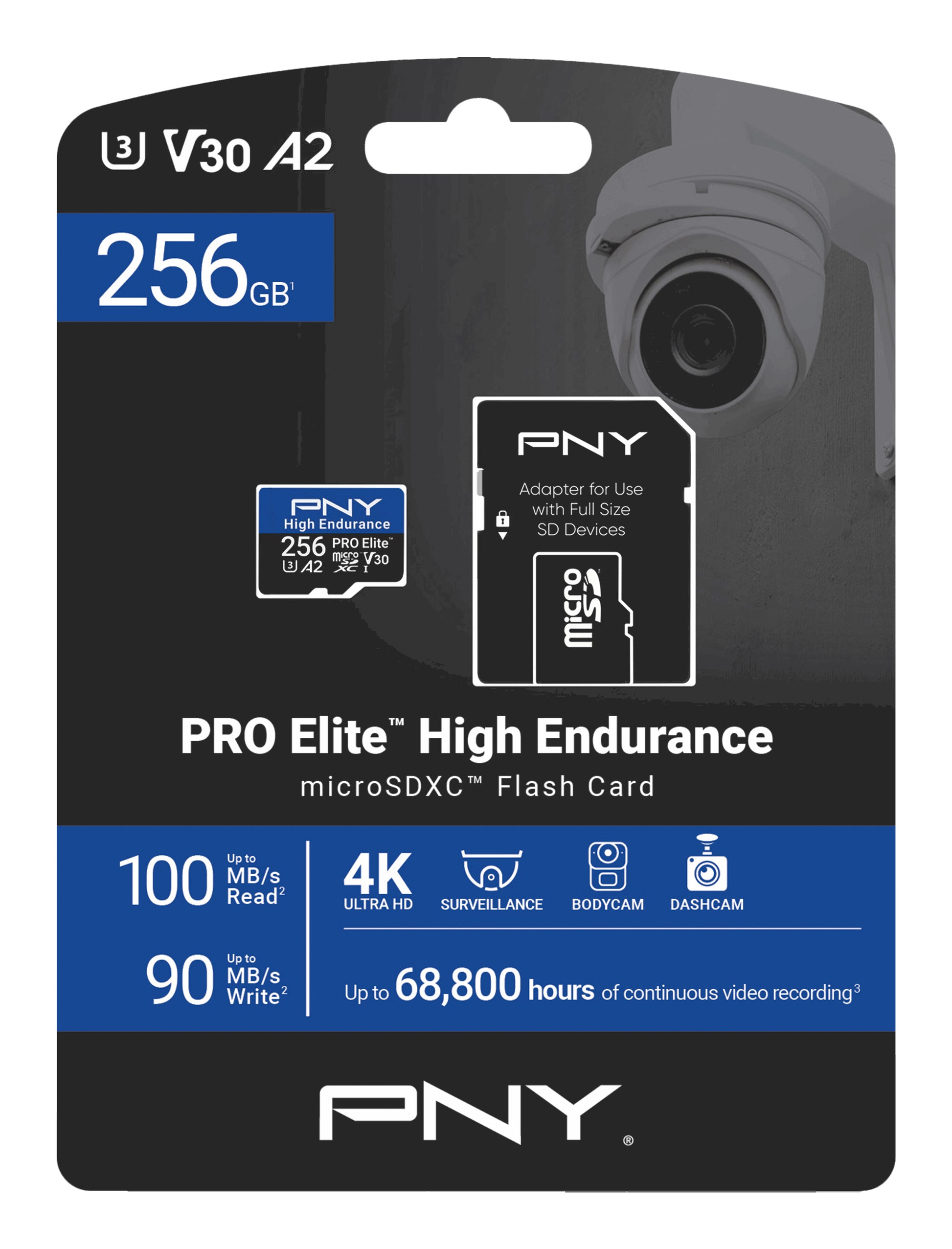 PNY PRO Elite microSDXC 256 GB – UHS-I, Klasse 10, U3, V30, A2, 100/90 MB/s