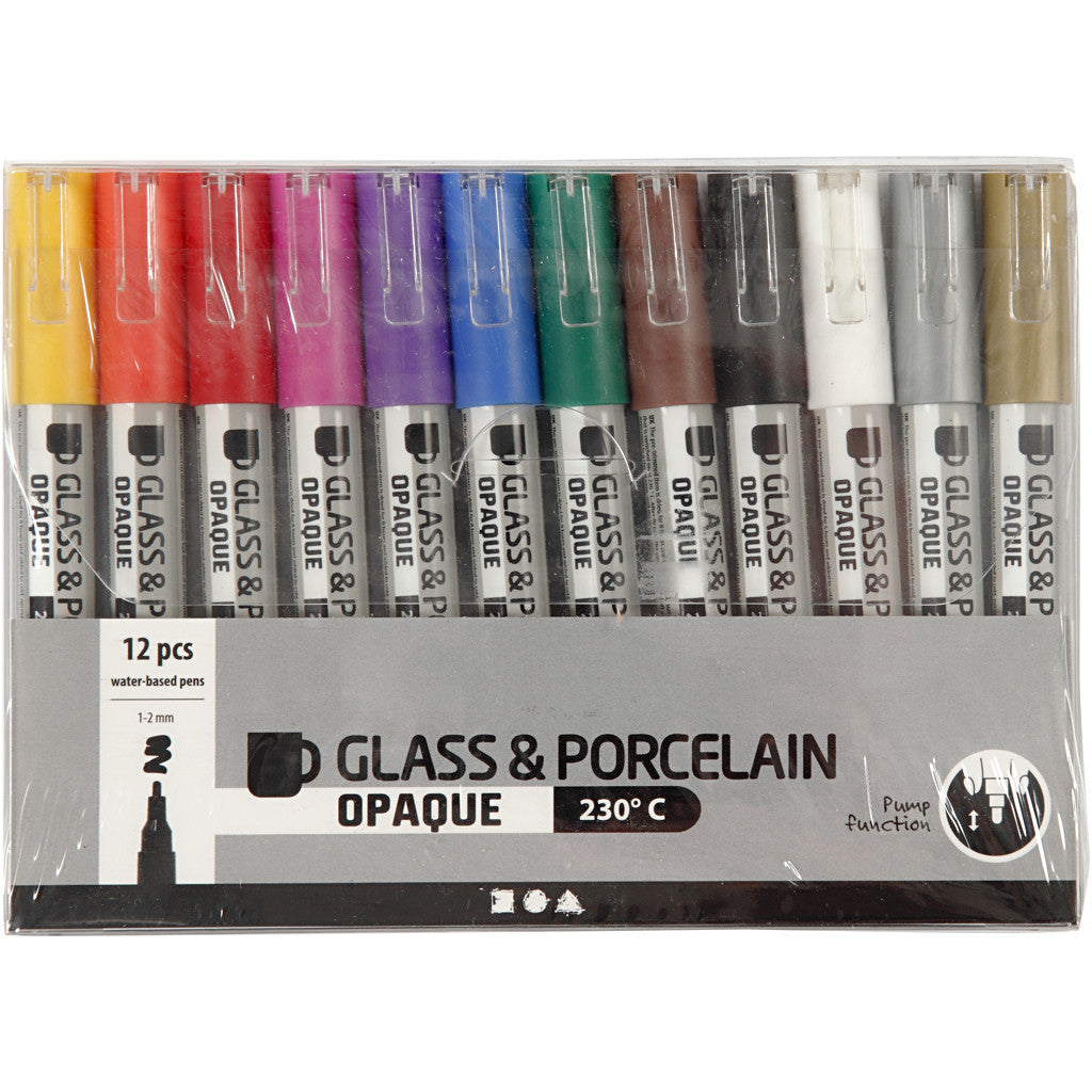 Creativ Company 31334 Permanentmarker – Rundspitze 0,7 mm – Mehrfarbig – 12er-Set – für Porzellan und Glas
