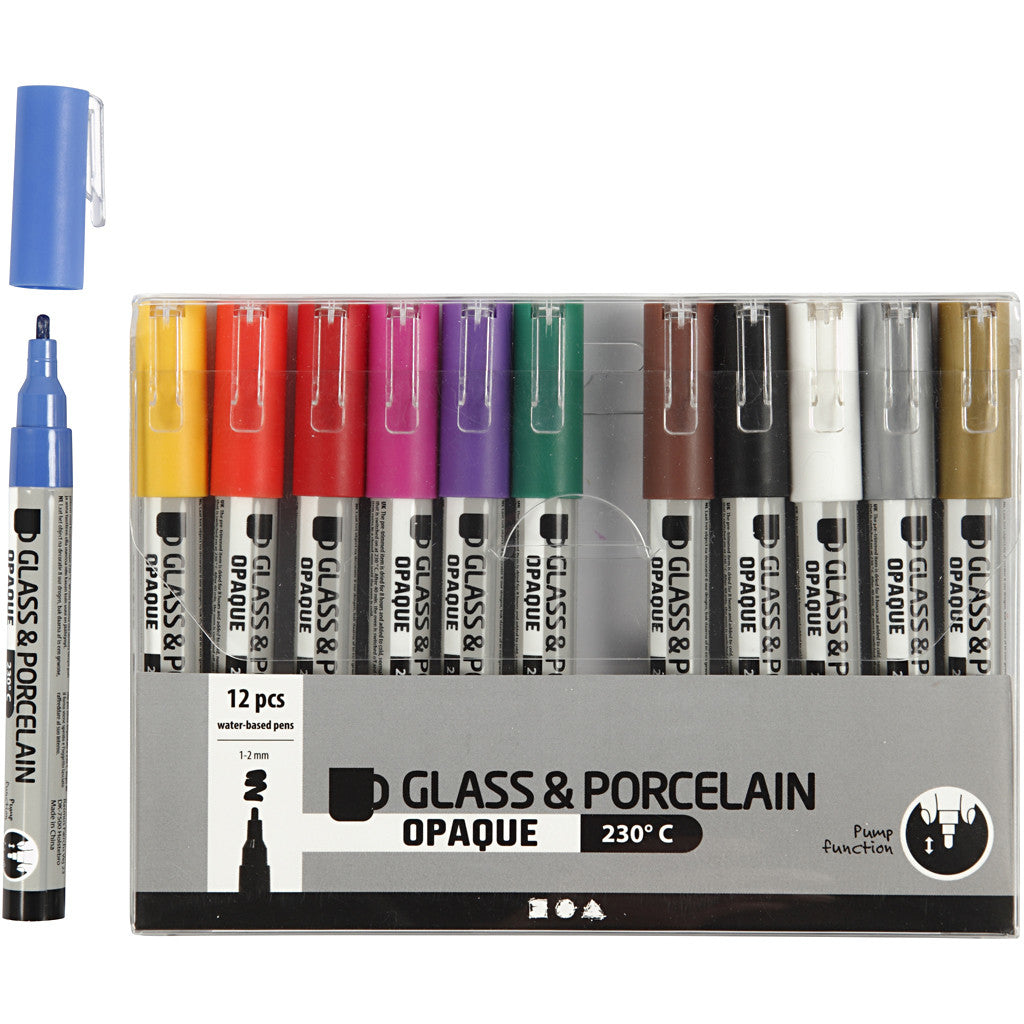 Creativ Company 31334 Permanentmarker – Rundspitze 0,7 mm – Mehrfarbig – 12er-Set – für Porzellan und Glas