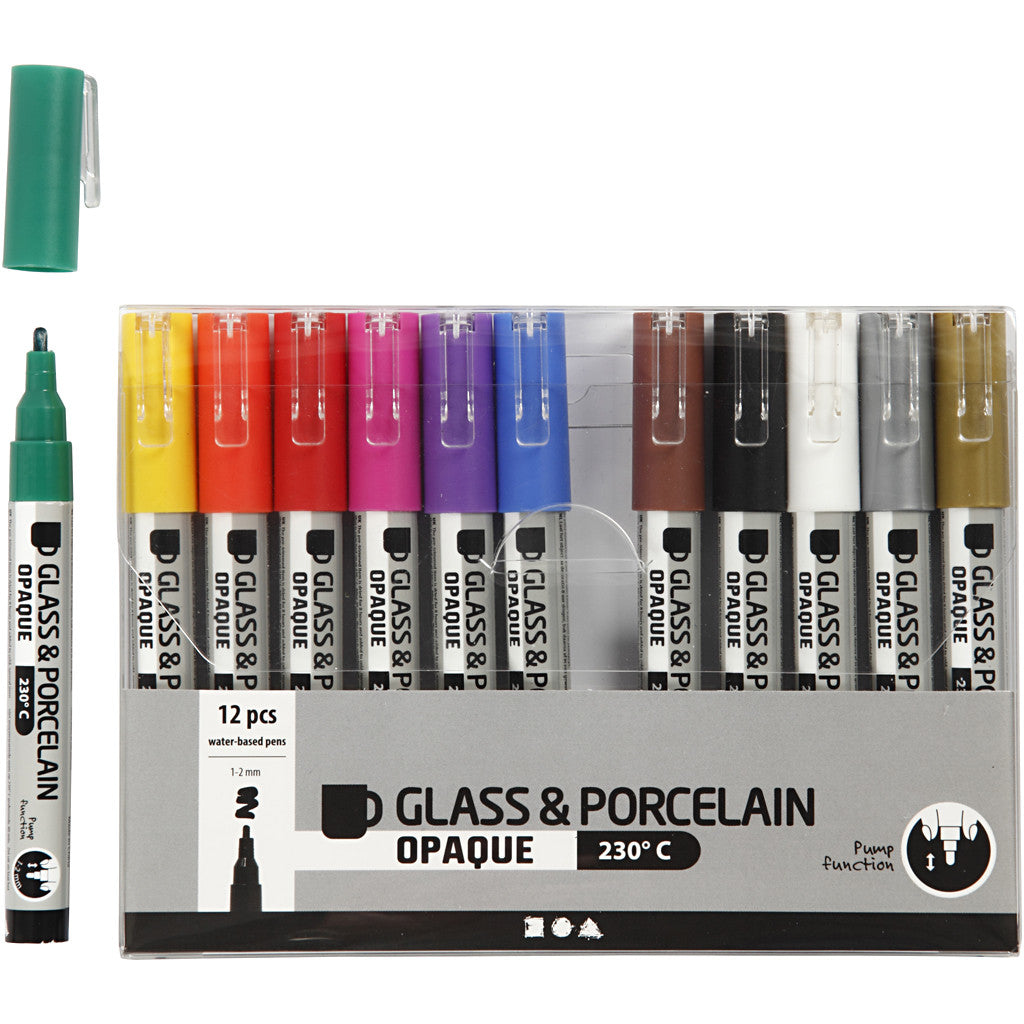 Creativ Company 31334 Permanentmarker – Rundspitze 0,7 mm – Mehrfarbig – 12er-Set – für Porzellan und Glas