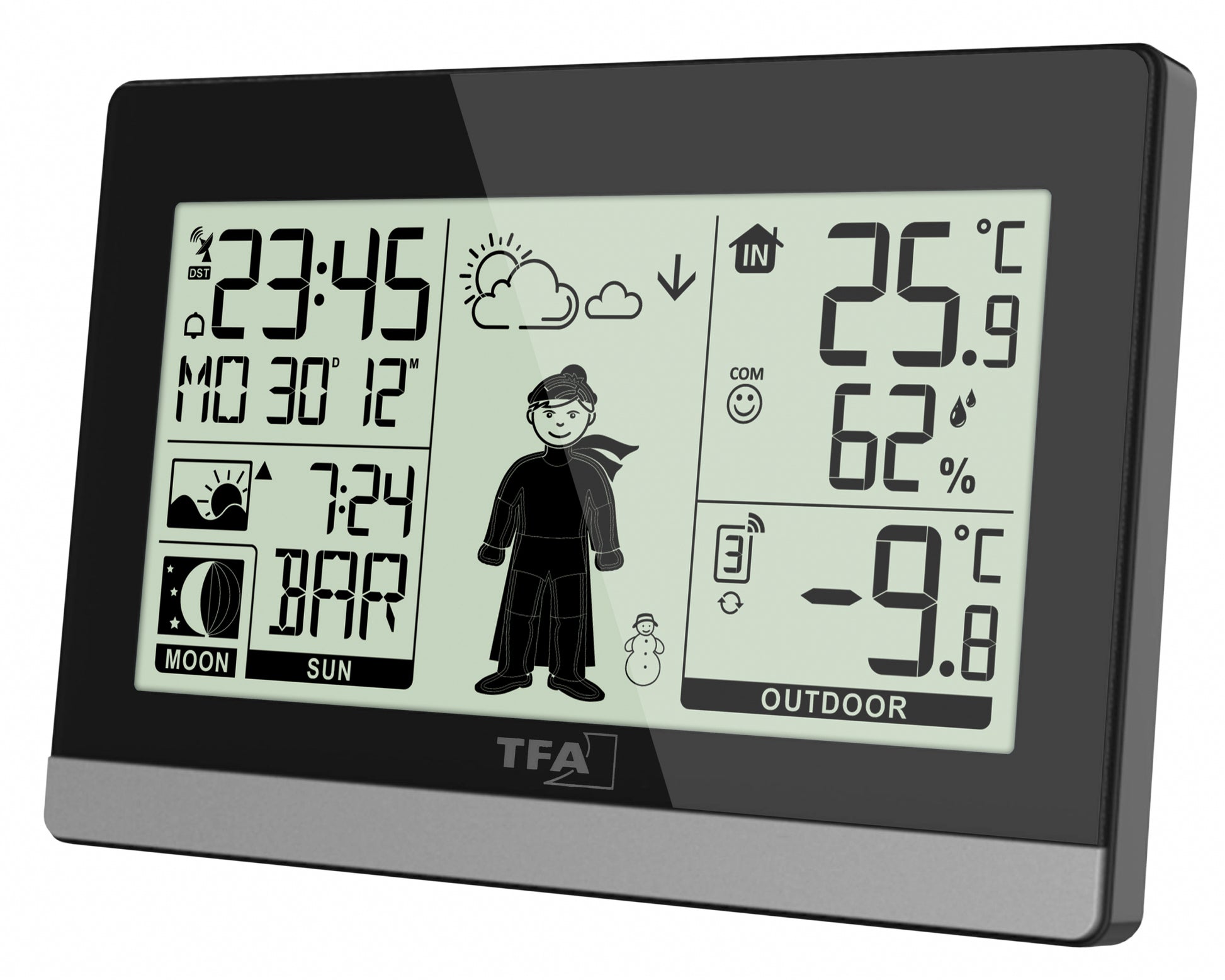 TFA-Dostmann TFA Dostmann Weather Boy – Wetterstation, Funk, innen/aussen, Hygrometer, inkl. Aussensensor – schwarz