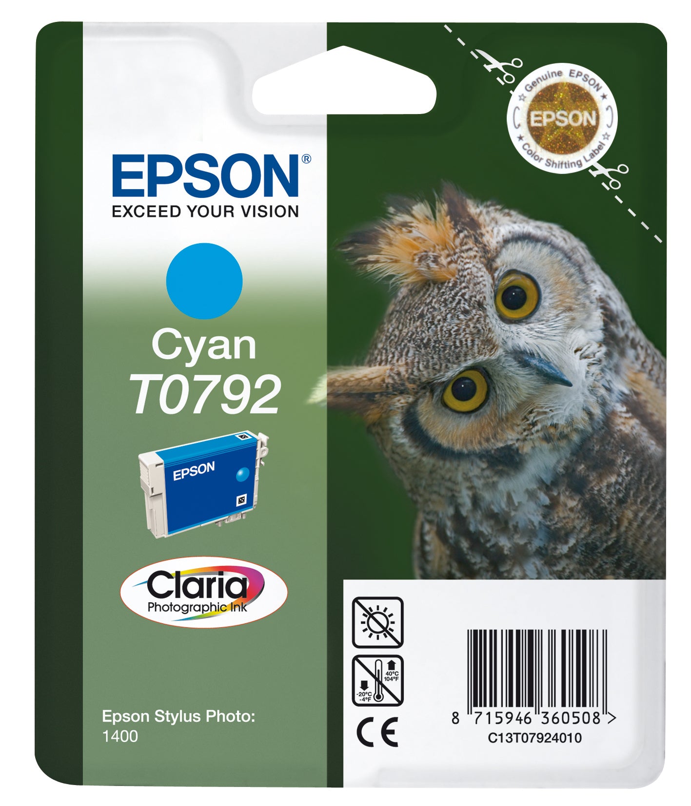 Epson Tintenpatrone T0792, Cyan, 1'530 Seiten