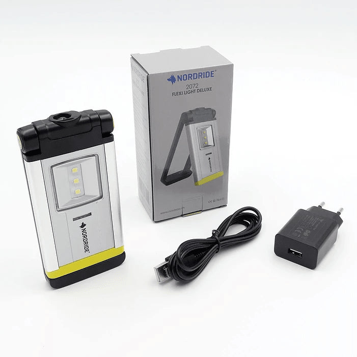 NORDRIDE Handlampe Flexi Light Deluxe – 270 lm, 6000 K, silber, Akkubetrieb, Magnet, USB