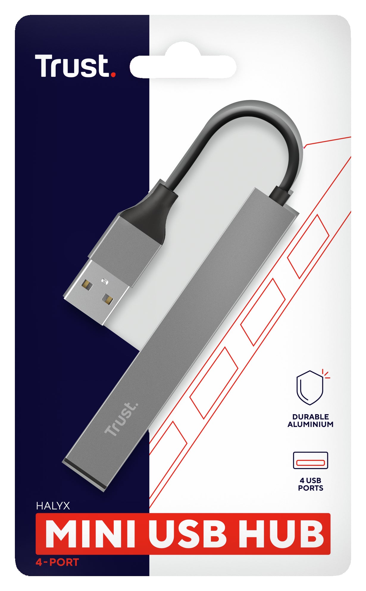 Trust Halyx Mini USB-Hub – USB 2.0, 4× USB-A, für Windows/Mac/ChromeOS