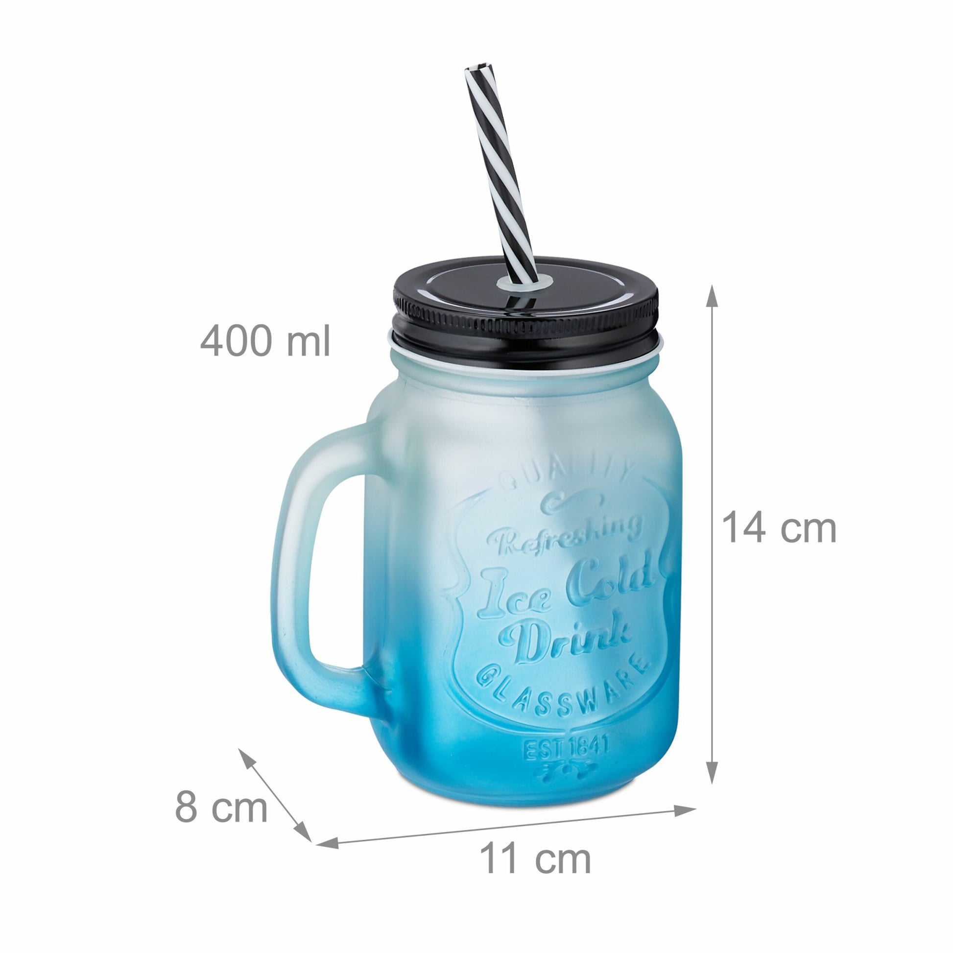 Relaxdays Trinkglas – 12er Set, 400 ml, Glas, Blau, mit Deckel