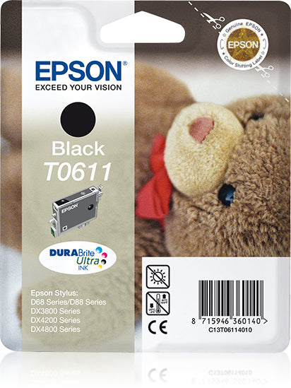 Epson T0611 Schwarz Tintenpatrone (Original) – für Stylus D68/D88, Stylus DX3800/DX4800