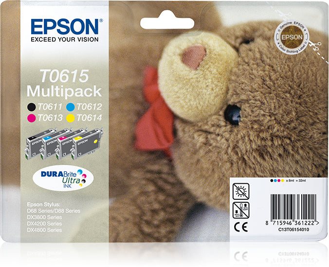 Epson T061 Tintenpatronen-Multipack, Schwarz/Cyan/Magenta/Gelb (Original)