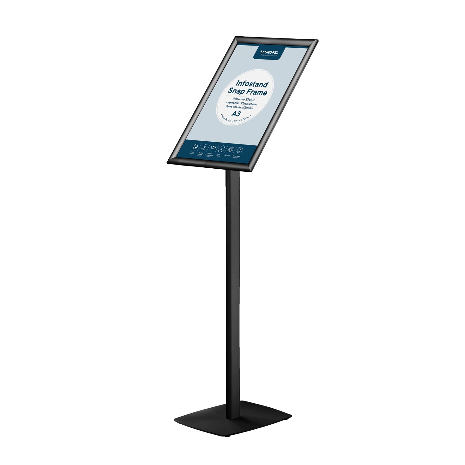 Europel Infoständer mit Klapprahmen Premium – Informationsstand, A3, 112,5 cm