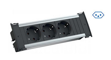 Bachmann KAPSA S Steckdosenleiste – 3× T13, 0,2 m, ohne Schalter, schwarz/silber