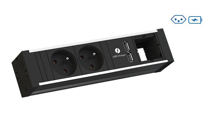 Bachmann VENID Einbausteckdosenleiste, 2×T13, 2×USB-Ladegerät, Einbau, Wieland GST18, 0,2 m – Schwarz