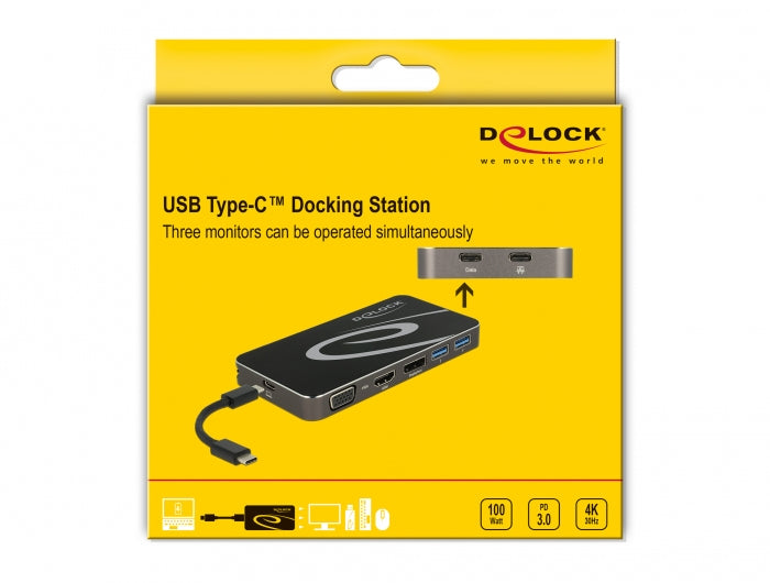 DeLOCK Dockingstation – USB-C, 1× DP, 1× HDMI, 1× VGA, 2× USB-A, 1× USB-C, 4,5 W PD, für Windows/Mac/ChromeOS