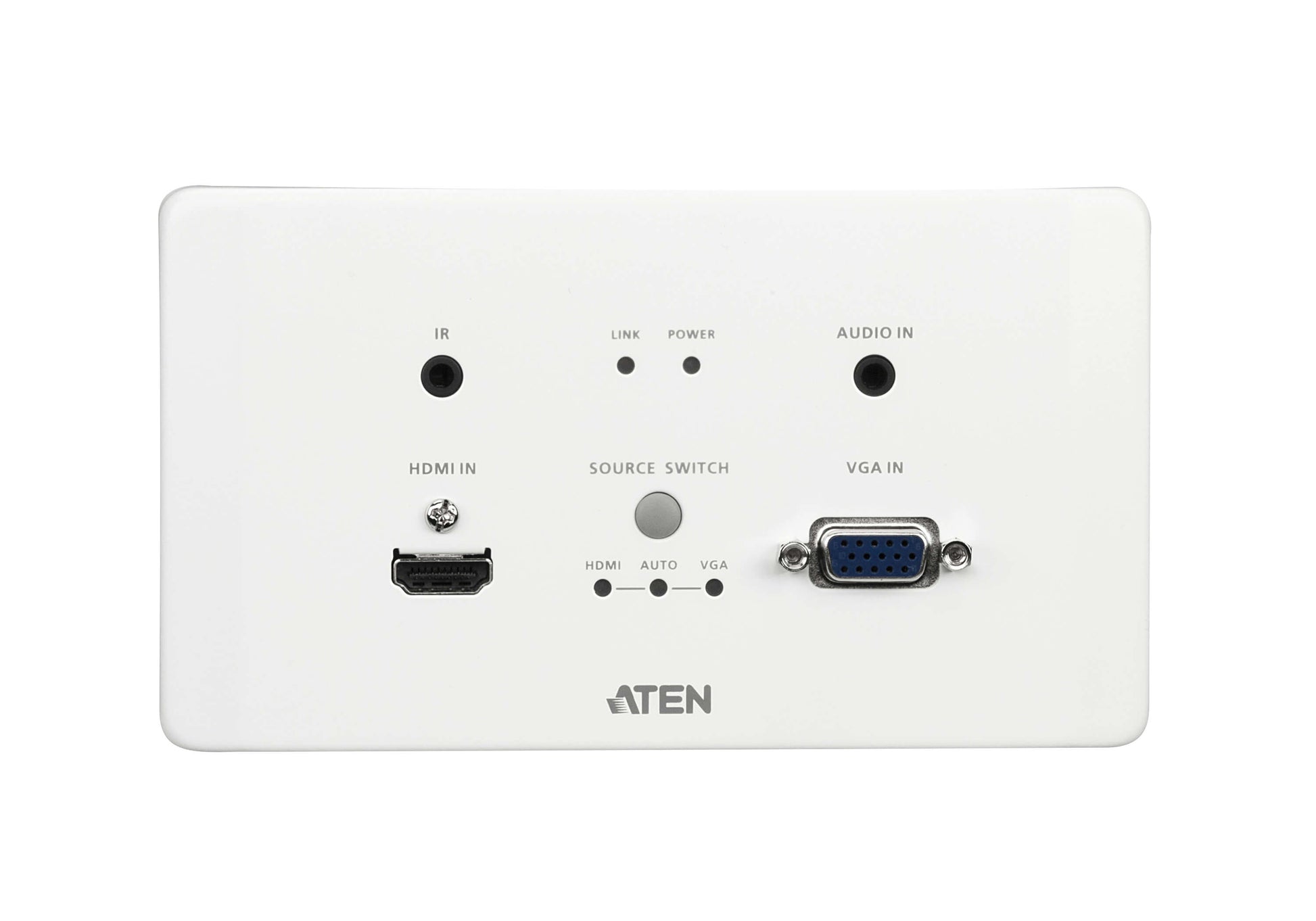 ATEN VE2812AEUT – HDBaseT Wandplatte (TX), 1× HDMI/1× VGA Eingang, 4K, 100 m, PoH/IR/RS-232, für VE2812R
