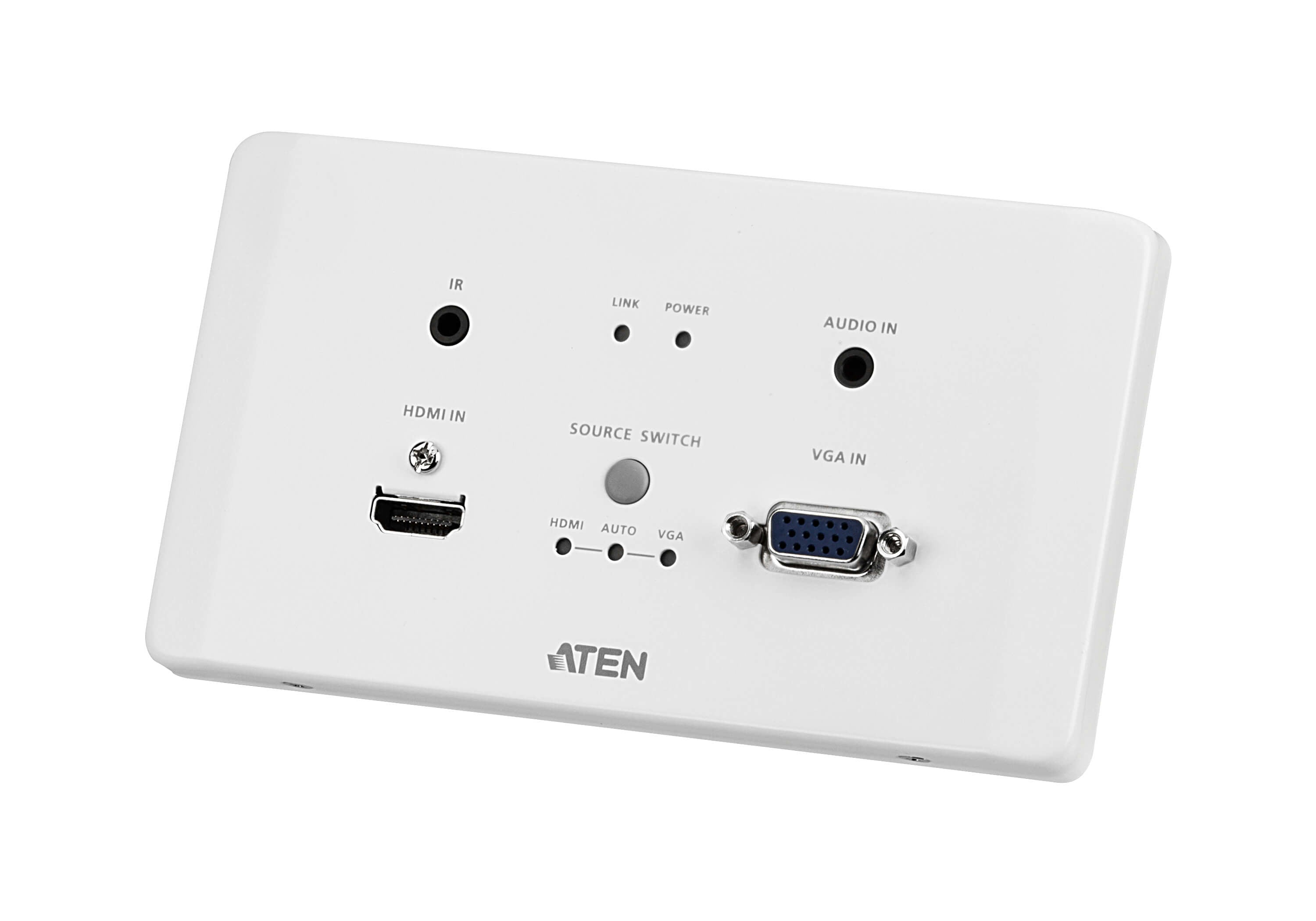 ATEN VE2812AEUT – HDBaseT Wandplatte (TX), 1× HDMI/1× VGA Eingang, 4K, 100 m, PoH/IR/RS-232, für VE2812R