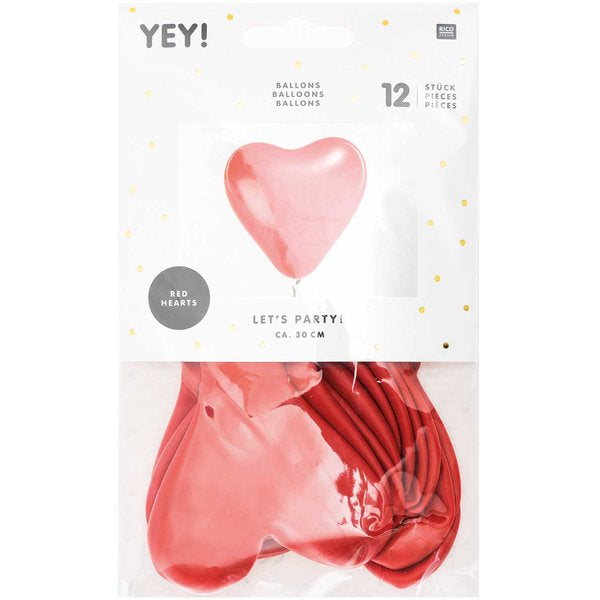 Rico Design Herzluftballons – Rot – Ø 30 cm – Latex – 12 Stk