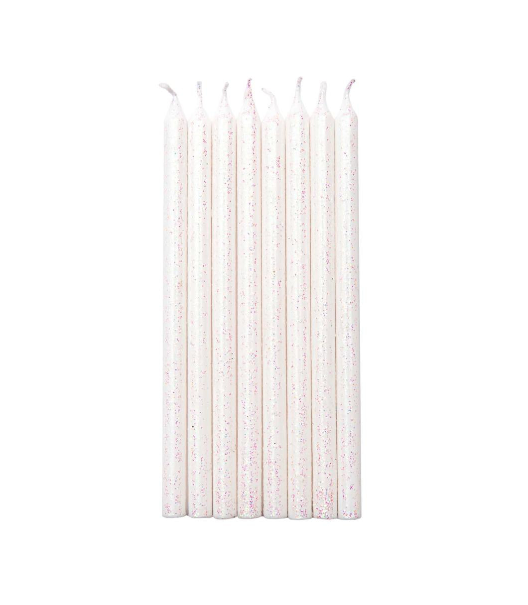 Rico Design Geburtstagskerzen – Weiss – 12 cm – Paraffin – 16 Stk – Glitter