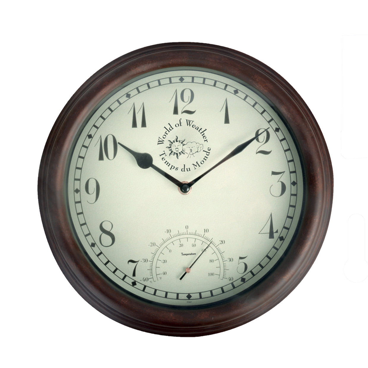 Esschert Design Wanduhr – Analog, Thermometer, Ø 30,5 cm, Braun, Kunststoff