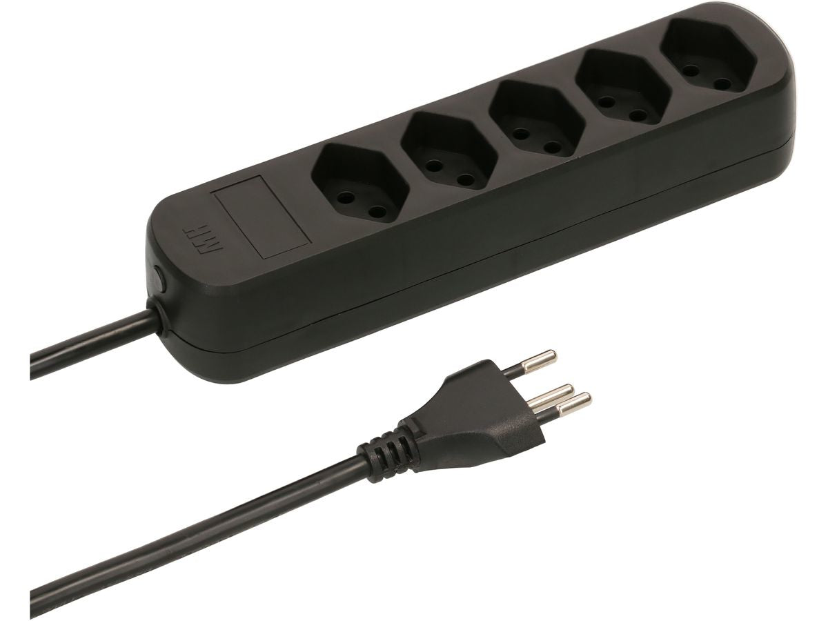 Max Hauri AG Max Hauri Basic-Line Steckdosenleiste, 5×T13, ohne Schalter, 1,5 m, Überstromschutz – schwarz