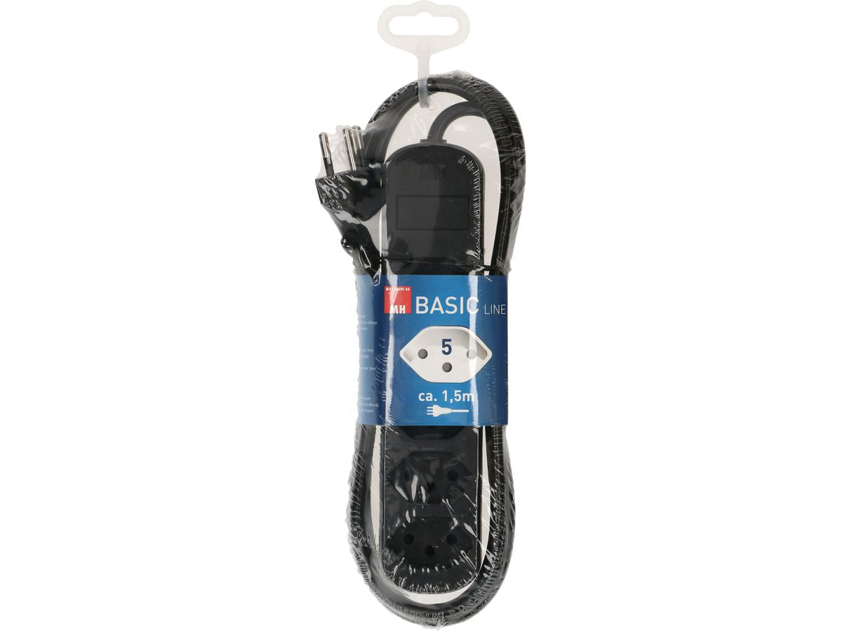 Max Hauri AG Max Hauri Basic-Line Steckdosenleiste, 5×T13, ohne Schalter, 1,5 m, Überstromschutz – schwarz