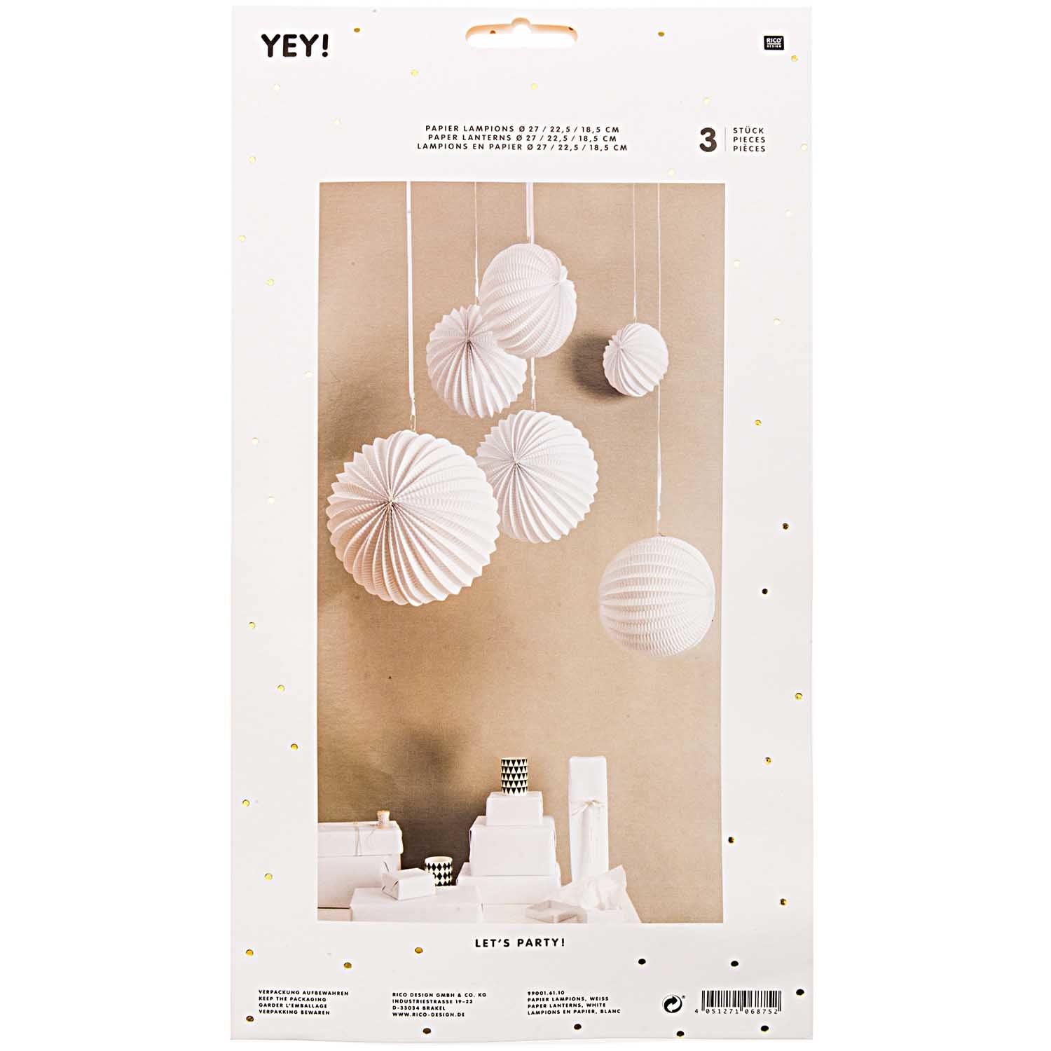 Rico Design Papierlampions – Weiss – Ø 18,5/22,5/27 cm – Papier – 3 Stk