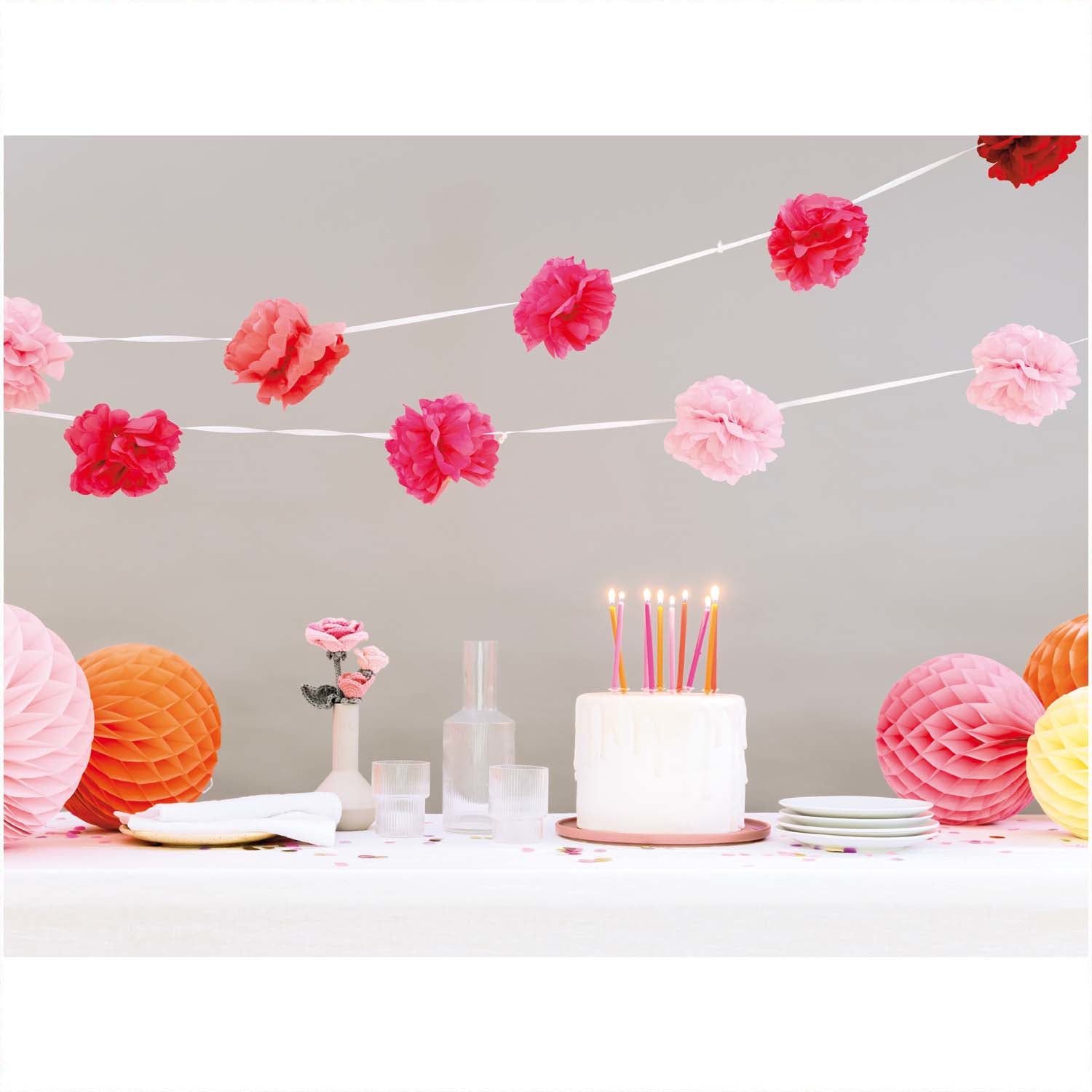 Rico Design Pompon-Girlande – Pink – 1,8 m – 2 Stk
