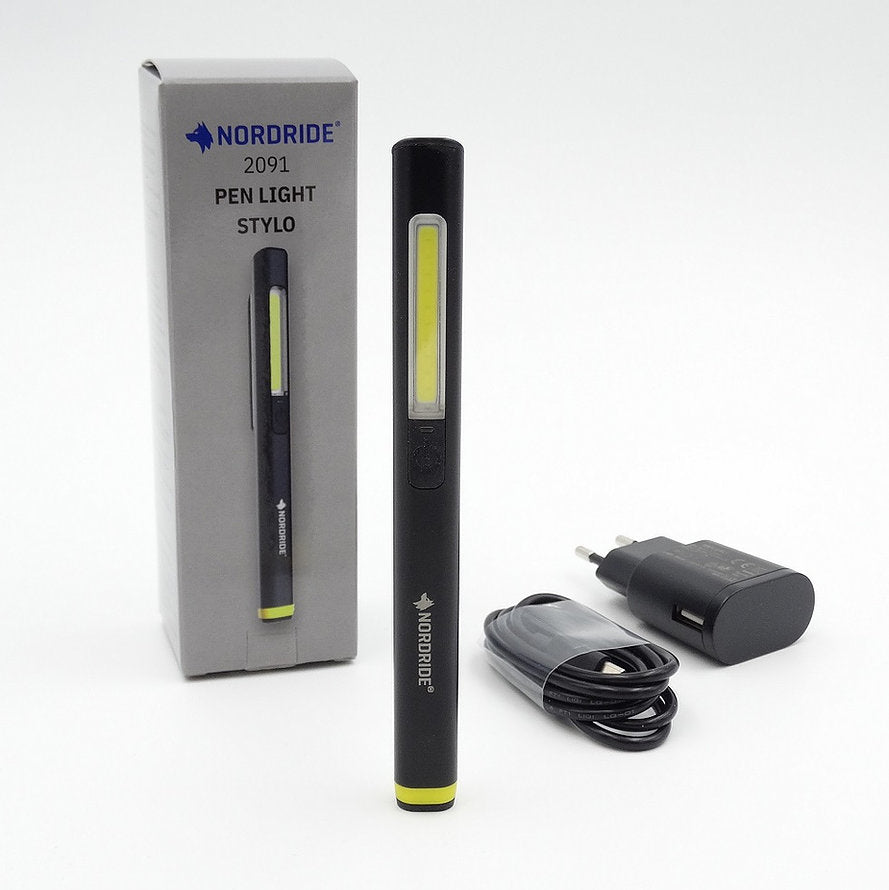 NORDRIDE Taschenlampe Stylo – 150 lm, IP20, USB, Akku 600 mAh, 2 Stufen – Schwarz