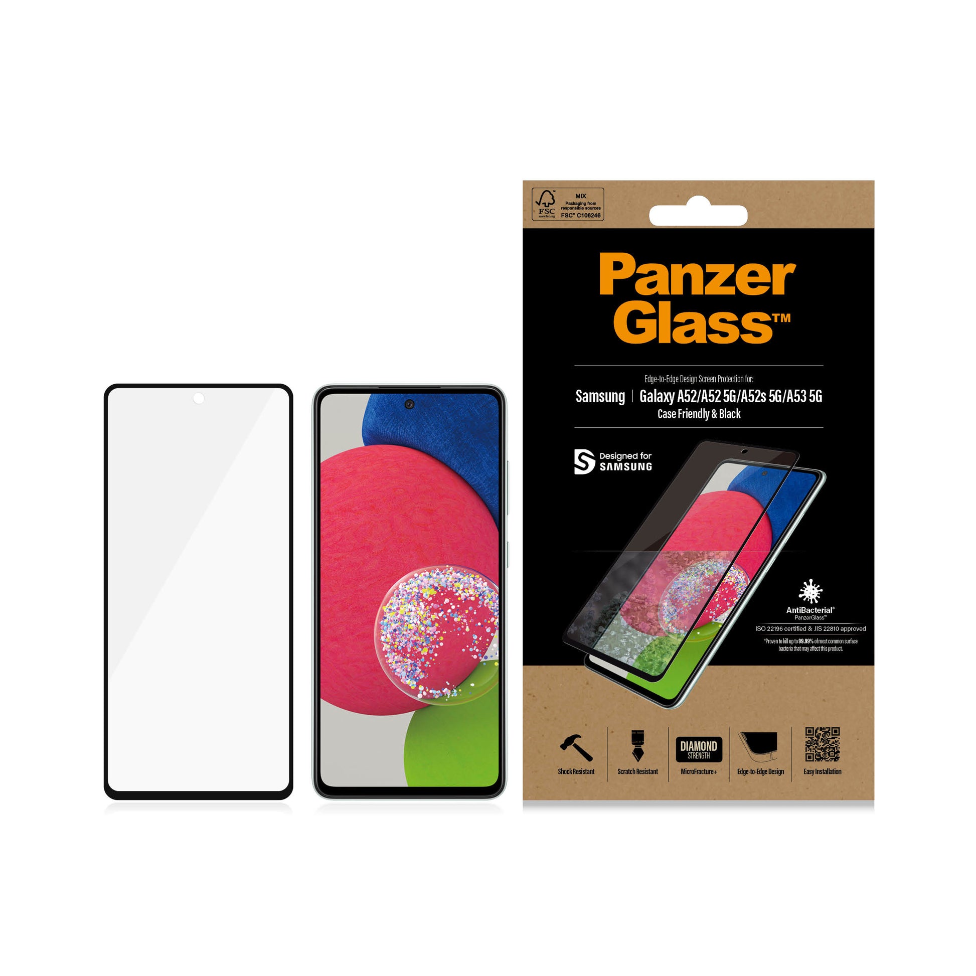 PanzerGlass Displayschutzglas – für Samsung Galaxy A52/A52 5G/A53 – Hartglas, Transparent