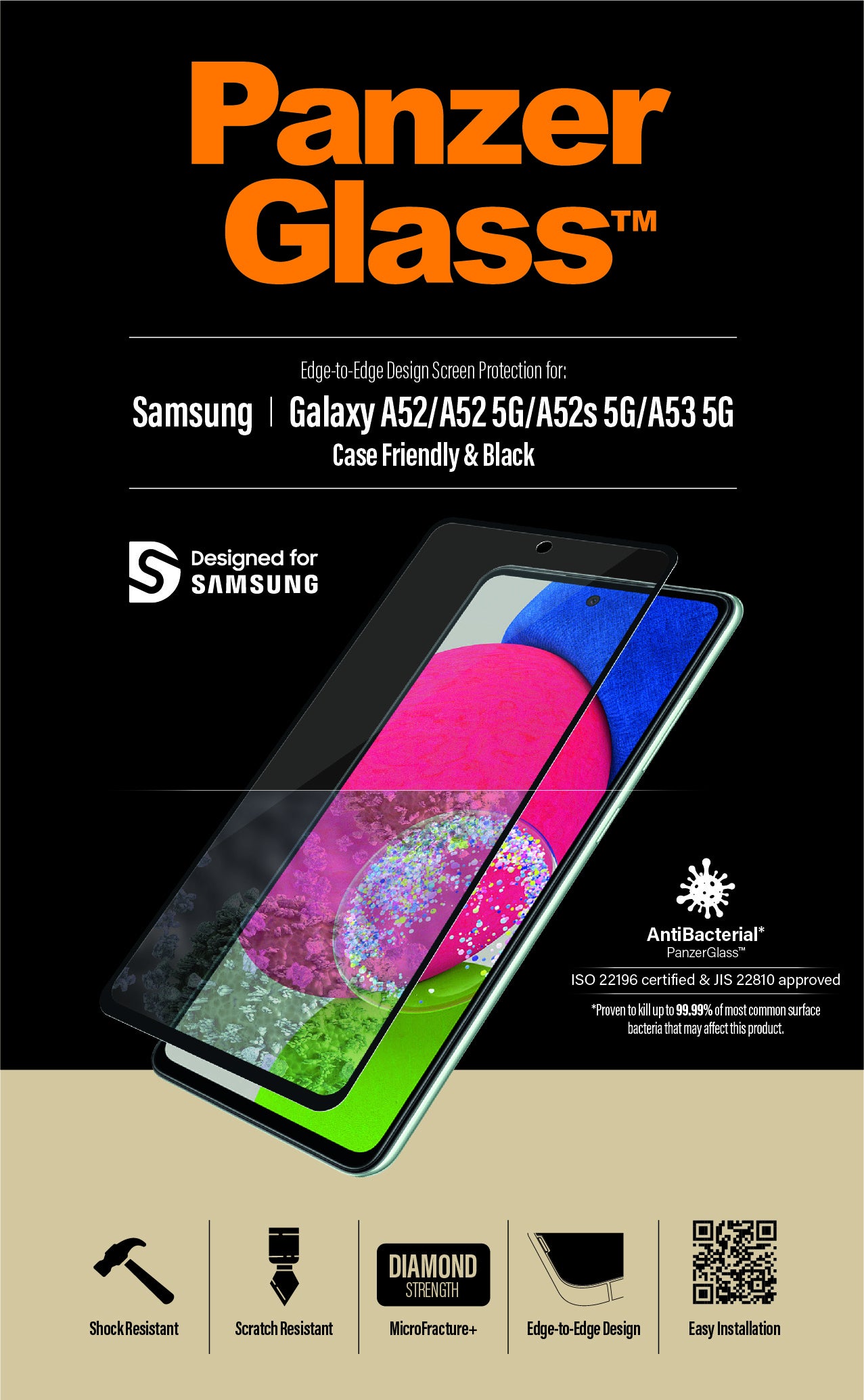 PanzerGlass Displayschutzglas – für Samsung Galaxy A52/A52 5G/A53 – Hartglas, Transparent