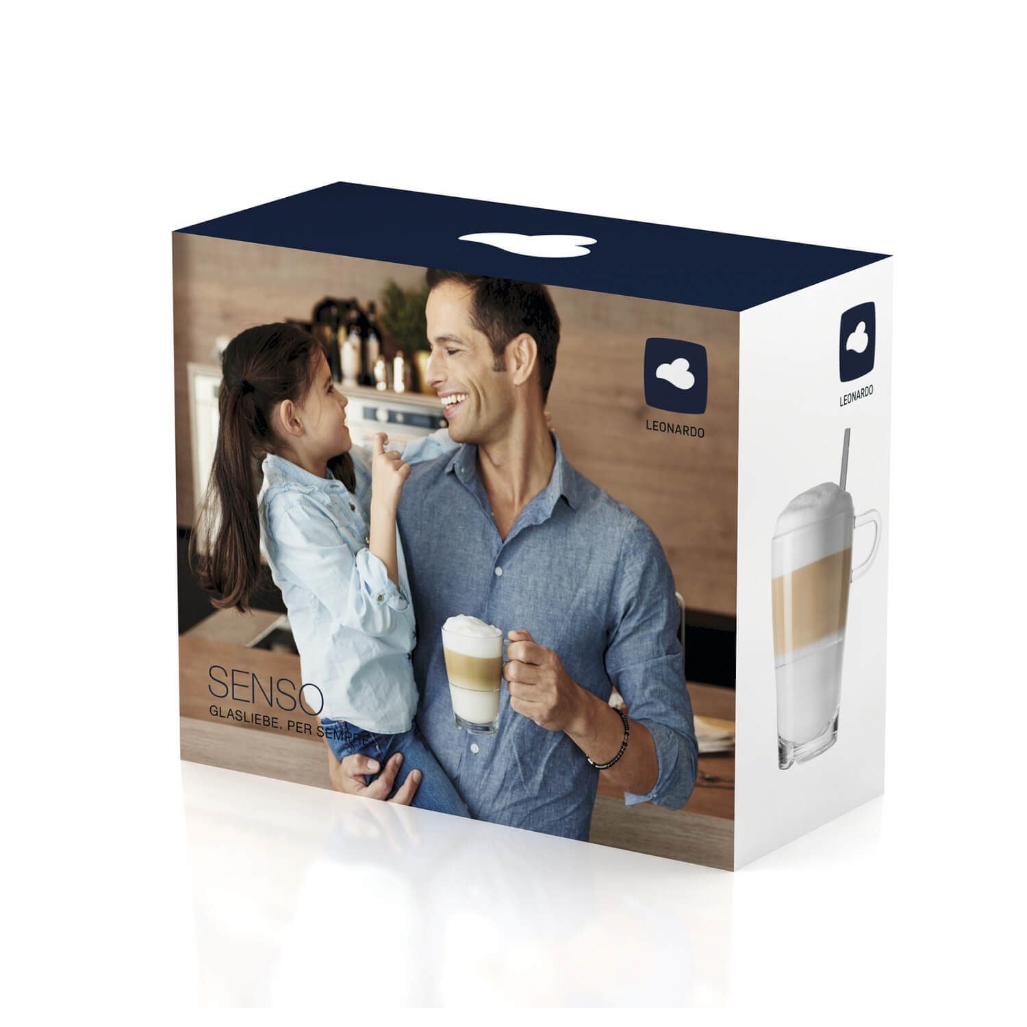 LEONARDO Latte Macchiato Tasse Senso – 4-teiliges Set, 350 ml, Ø 8,3 cm, Glas, Transparent, spülmaschinenfest