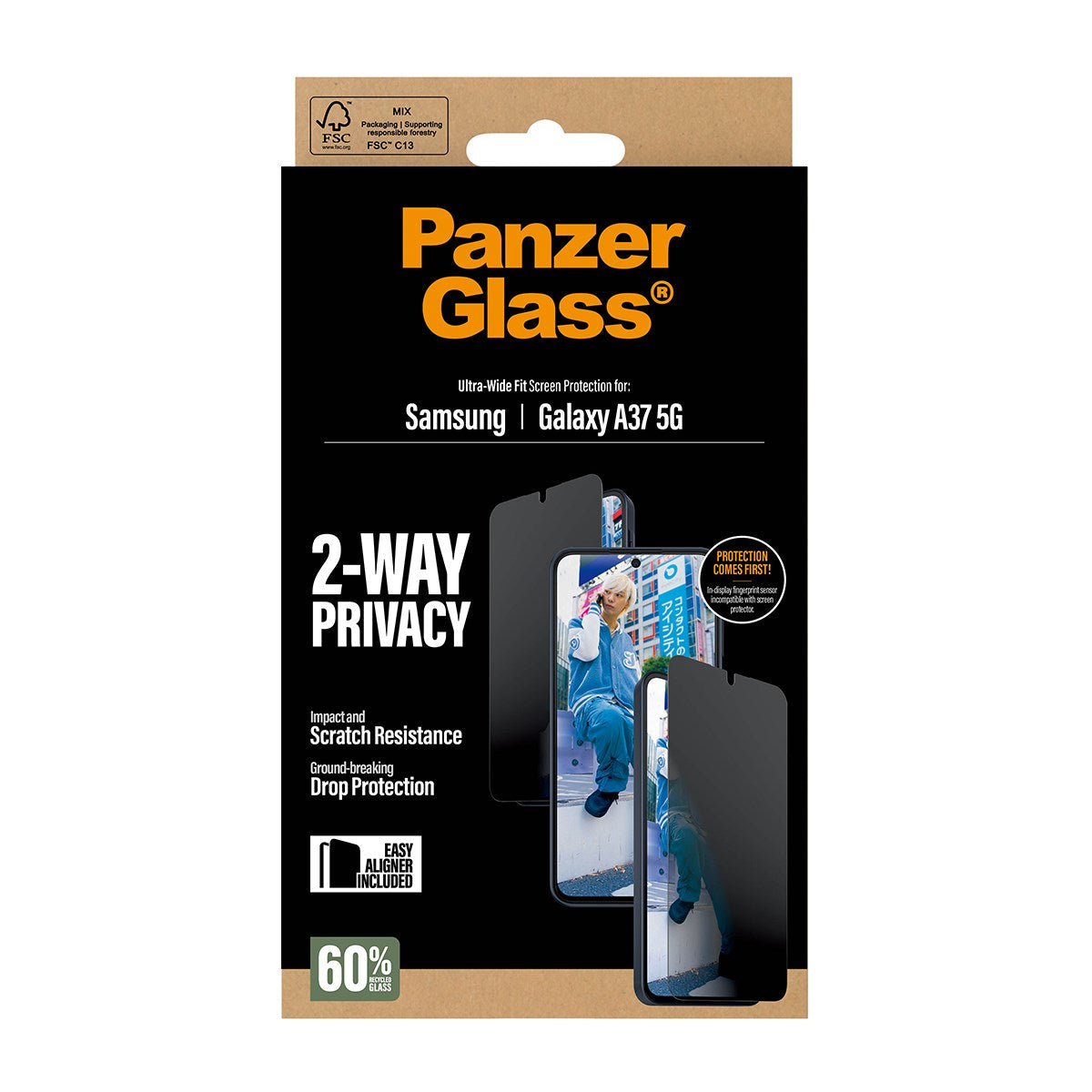 PanzerGlass Privacy-Filter (Panzerglas), Ultra-Wide Fit – für Galaxy A37 5G