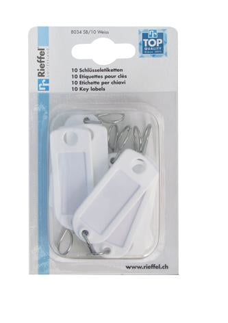 Rieffel Schlüsselschild – einseitig beschriftbar, mit S-Haken, weiss, 22 × 55 mm, 10er-Pack