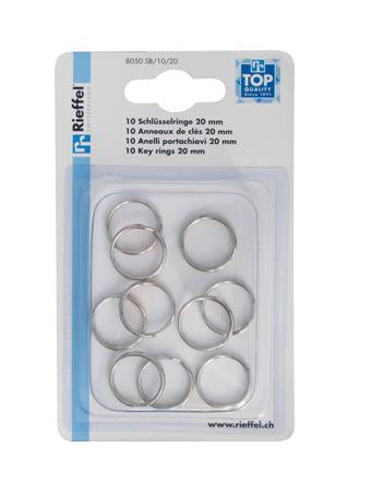 Rieffel Schlüsselring – Vernickelt, Silber, Ø 20 mm, 10er-Pack