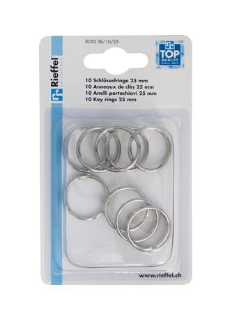 Rieffel Schlüsselring – Vernickelt, Silber, Ø 25 mm, 10er-Pack