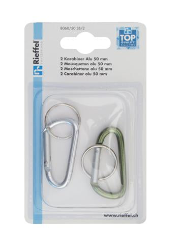 Rieffel Schlüsselanhänger – Karabiner, Aluminium, Grün/Silber, 50 mm