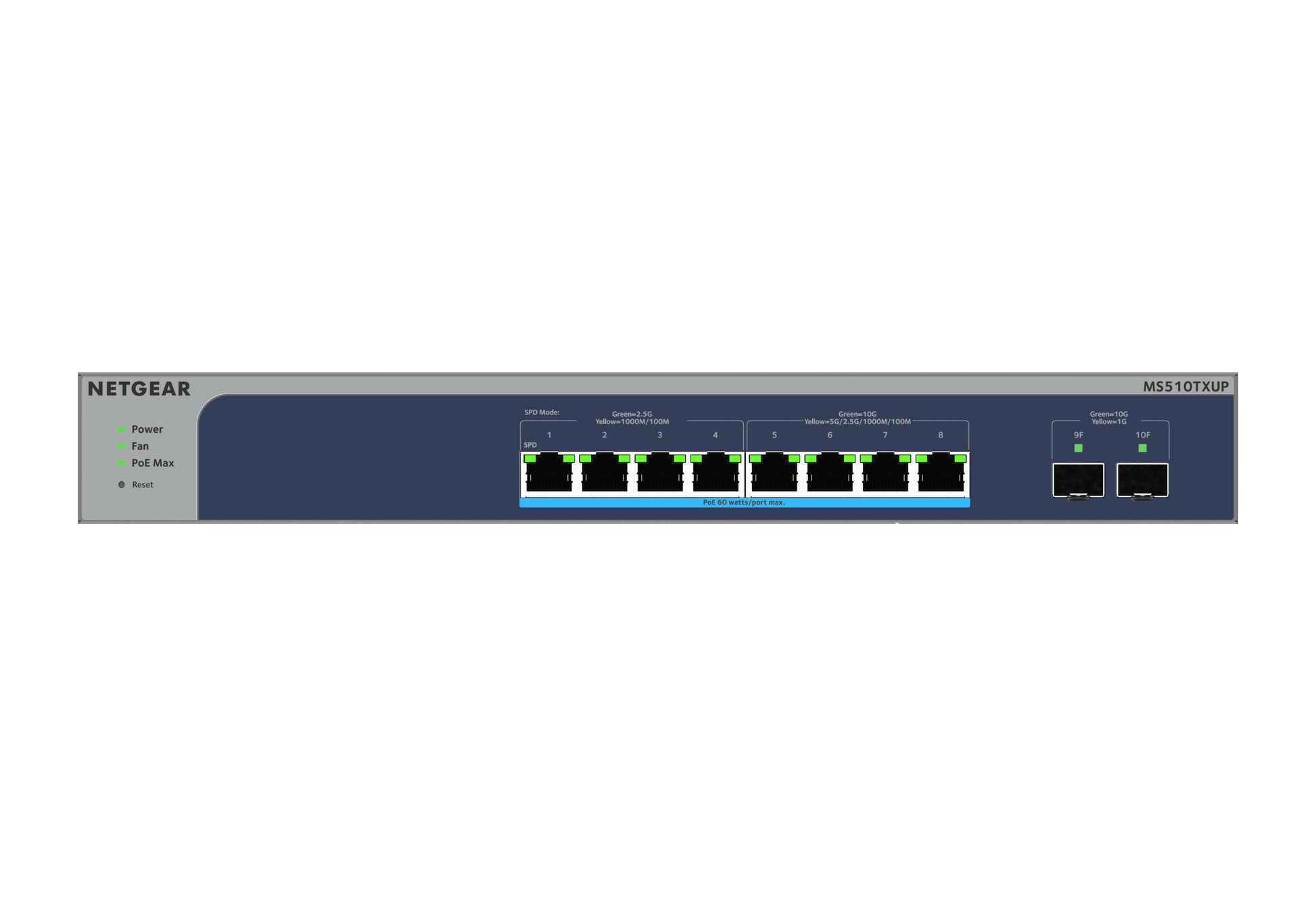 NETGEAR MS510TXUP – Managed Switch – 8×10G, 2×SFP+, L2+, PoE+ 295 W, 19" Rack