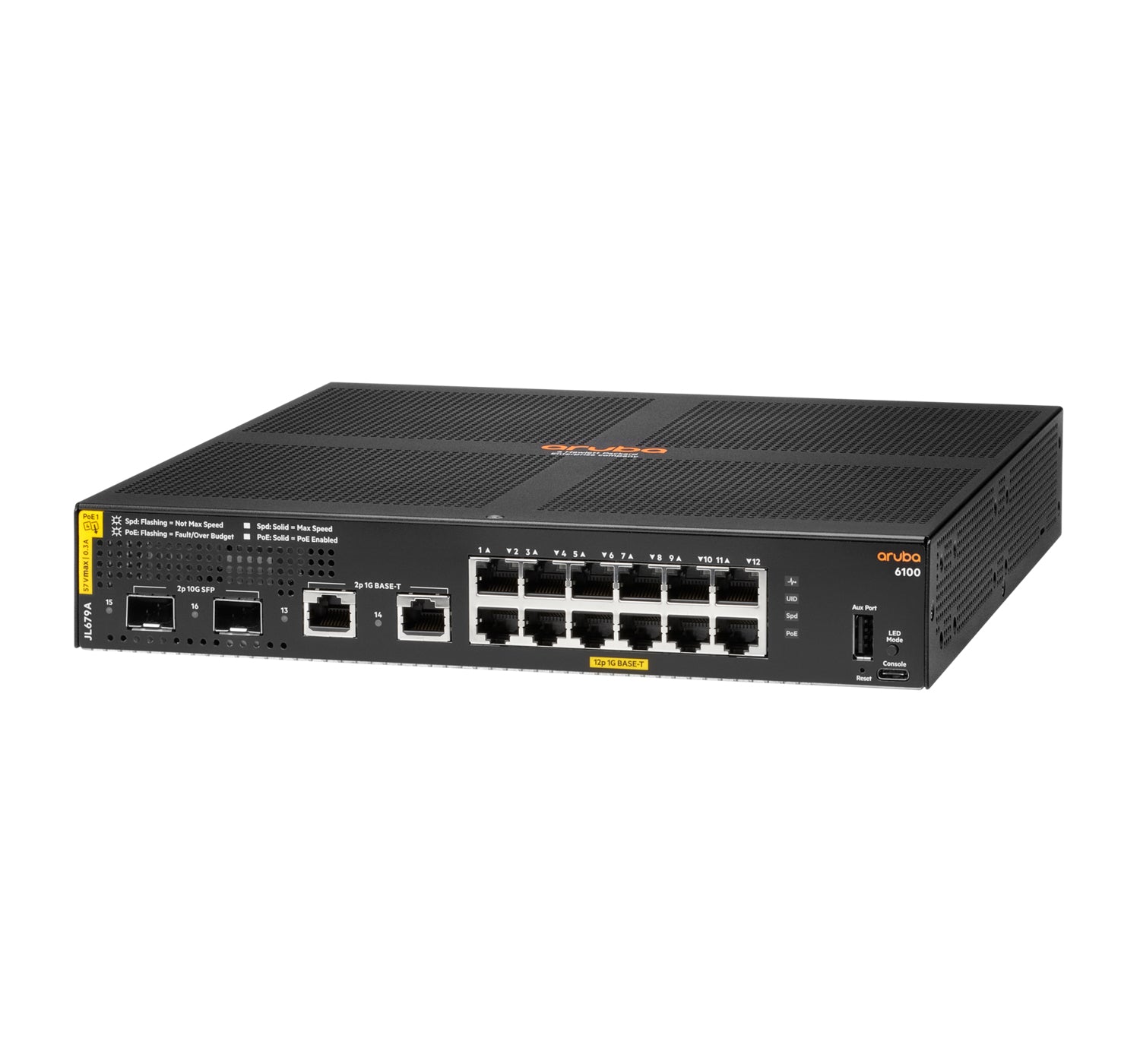 HPE Aruba 6100 12G – Managed Switch – 12×GbE, 2×SFP+, L3, PoE+ 139 W, 1U