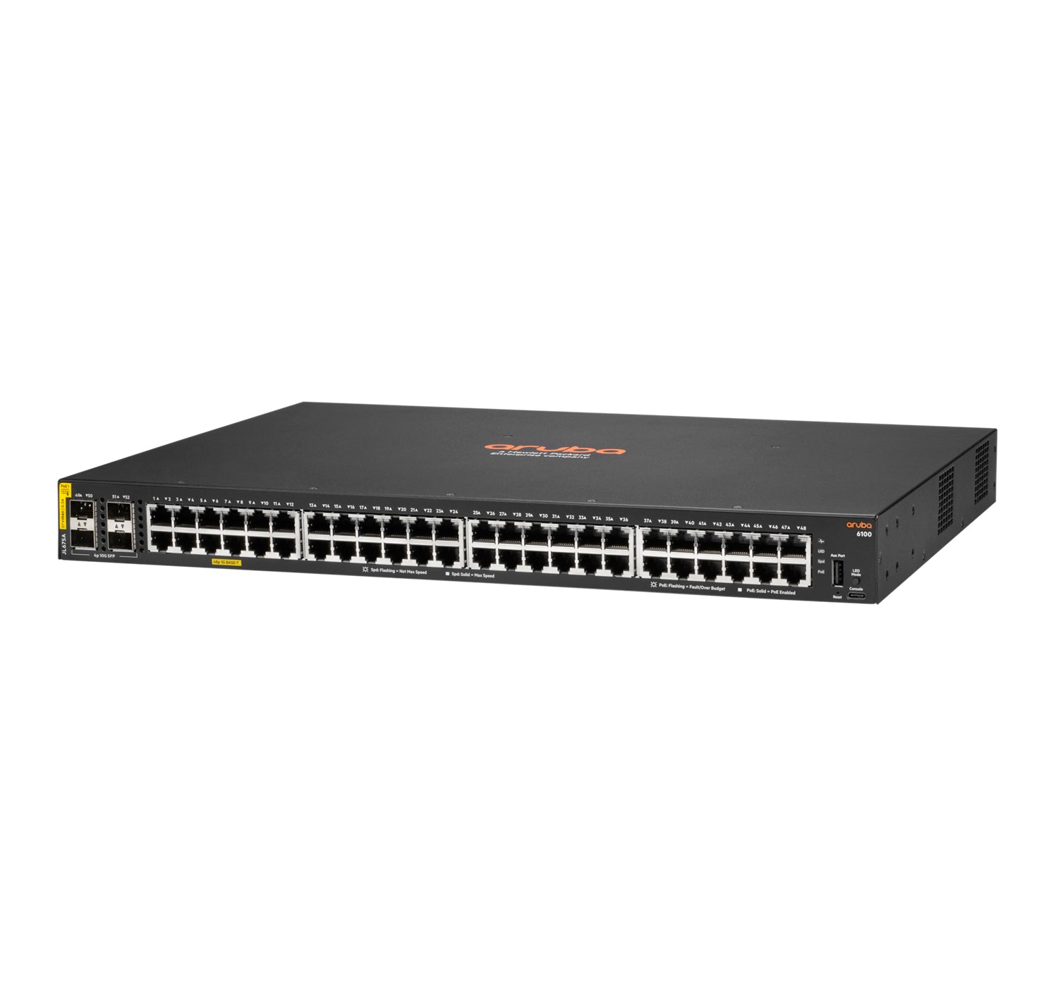 HPE Aruba 6100 48G – Managed Switch – 48×GbE, 4×SFP+, L3, PoE 370 W, 1U
